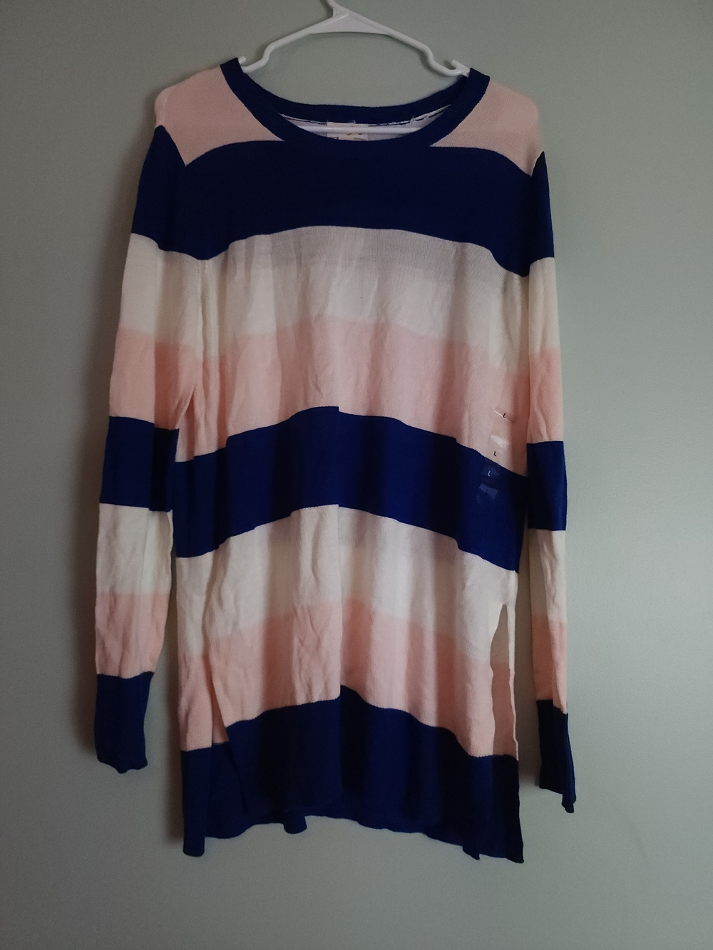 Maison Jules Navy, Pink & White Striped Crewneck Sweater